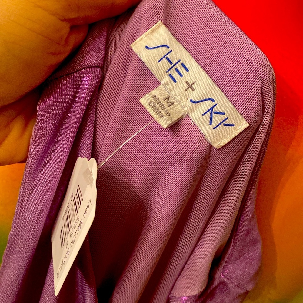 SHE + SKY Lilac Metallic One Piece Bodysuit NWTs - Picture 9 of 10